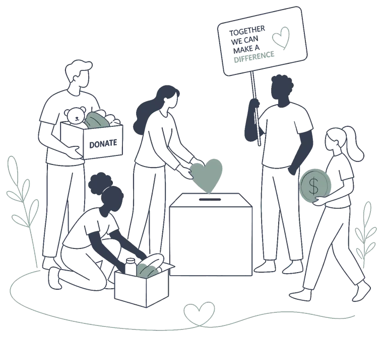 People giving, donating, and supporting a cause together