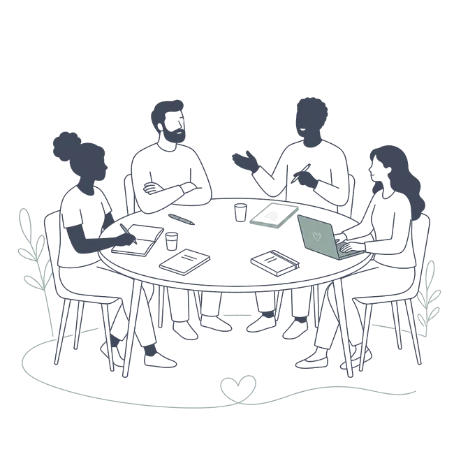 A team gathered around a table, collaborating together